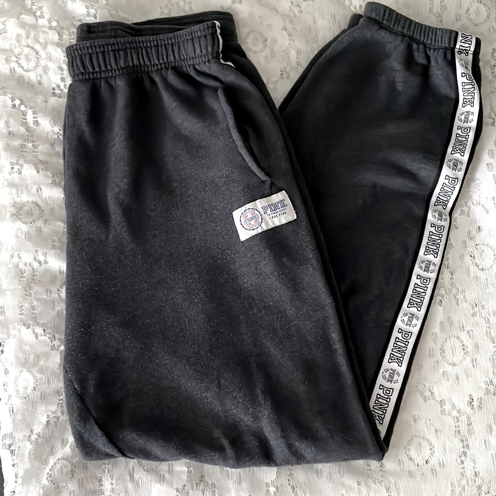 Dark Gray Victoria’s Secret PINK Side Logo Stripe Size Small Sweatpants/Joggers